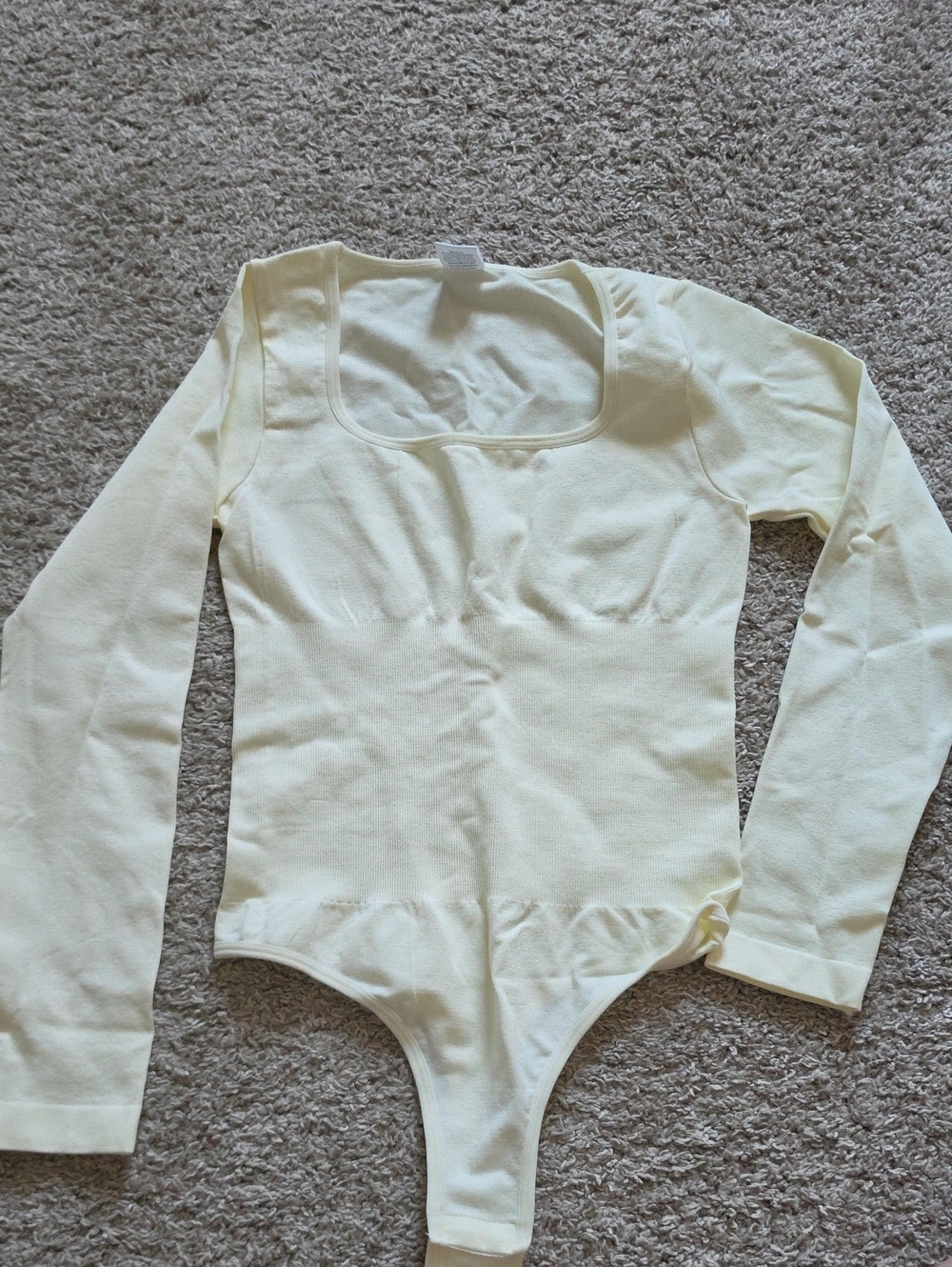 Womens Shapewear, Long Sleeve One-Piece Bodysuit in Pale Yellow